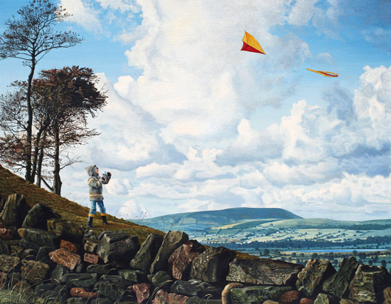 Kite Flying. Pendle Hill from Knotts Lane, Colne, Lancashire. Keith Melling